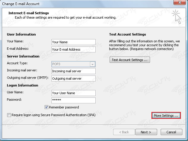 تنظیمات outlook2007